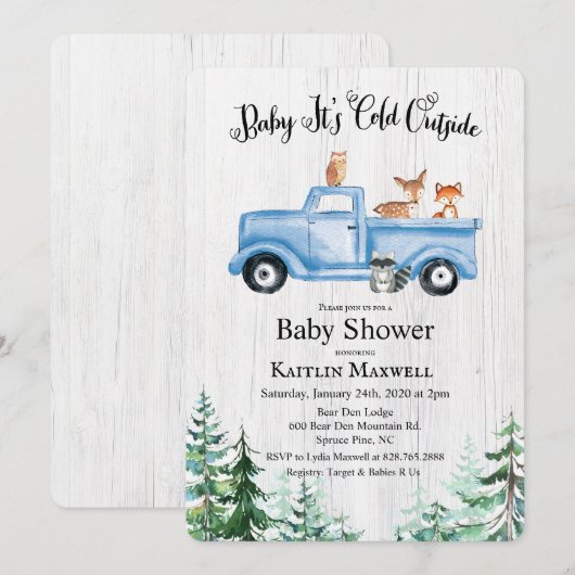 Animaux des bois Baby shower de camion Invitation (Devant / Derrière)