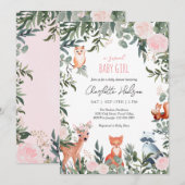 Animaux des bois Baby shower Invitation fille (Devant / Derrière)
