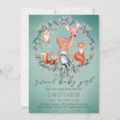 Animaux des bois Baby shower Invitation fille (Devant)