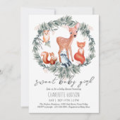 Animaux des bois Baby shower Invitation fille (Devant)