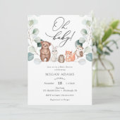 Animaux des bois Eucalyptus Baby shower invitation (Debout devant)