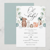 Animaux des bois Eucalyptus Baby shower invitation (Devant / Derrière)