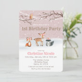 Animaux des bois Fille 1er anniversaire Invitation (Debout devant)