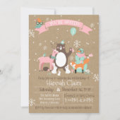 Animaux des bois Filles d'hiver Invitation d'anniv (Devant)