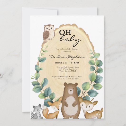 Animaux des bois Invitation au Baby shower de prin (Devant)