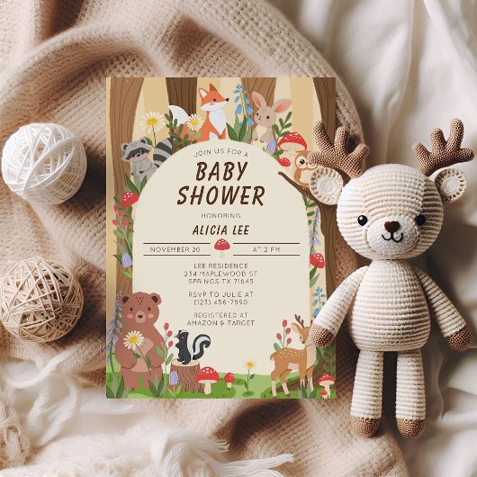 Animaux des bois Invitation au Baby shower foresti