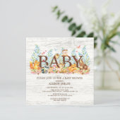 Animaux des bois Invitation au Baby shower neutre (Debout devant)