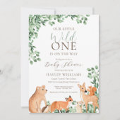 Animaux des bois Invitation Baby shower blanc (Devant)