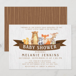 Animaux des bois Invitation Baby shower Neutre