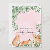 Animaux des bois Invitation Baby shower rose (Dos)