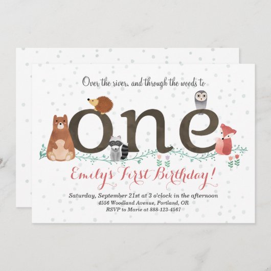 Animaux des bois Invitation d'anniversaire (Devant / Derrière)