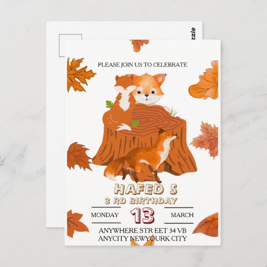 Animaux des bois Invitation d'anniversaire : Forêt (Devant / Derrière)