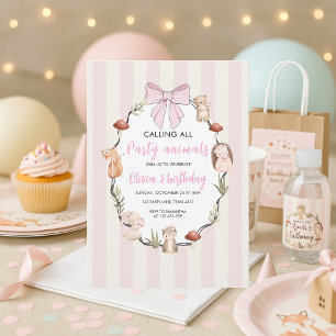 Animaux des bois Invitation d'anniversaire Rose