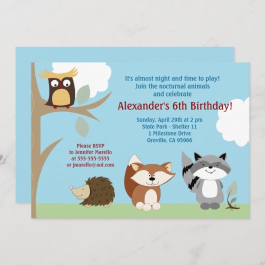 Animaux des bois Invitation de fête d'anniversaire (Devant / Derrière)