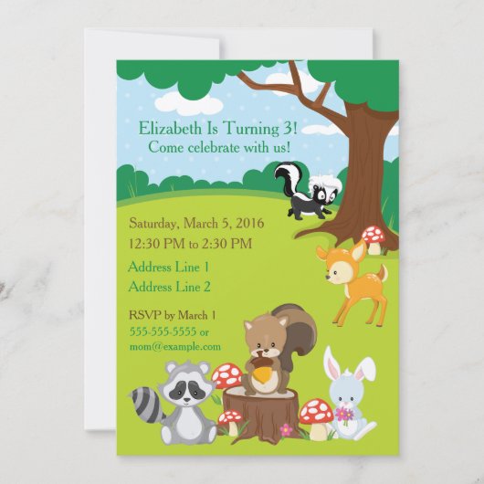 Animaux des bois Invitation de fête d'anniversaire (Devant)