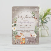 Animaux des bois Invitation des Baby showers rayés (Debout devant)