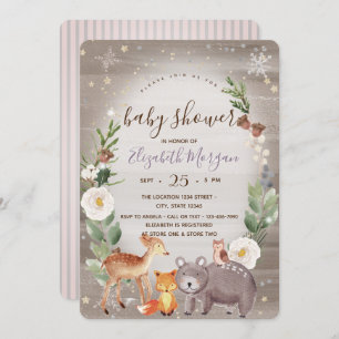 Animaux des bois Invitation des Baby showers rayés