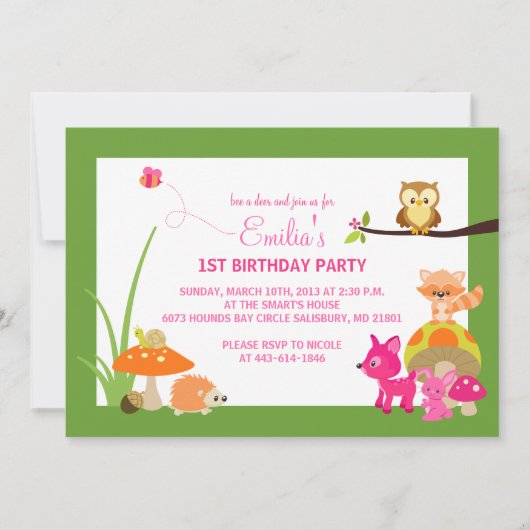 Animaux des bois Invitations d'anniversaire (Devant)