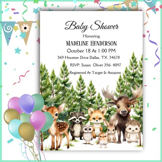 Animaux Des Bois Sur Invitation Au Baby shower For