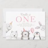 Animaux d'hiver 1er anniversaire Invitation (Devant)