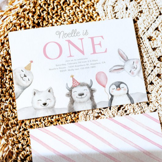 Animaux d'hiver 1er anniversaire Invitation