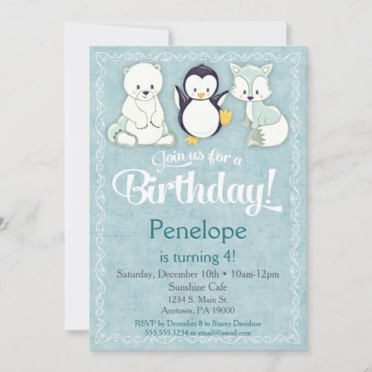 Animaux d'hiver Invitation Anniversaire Ours Renar (Devant)