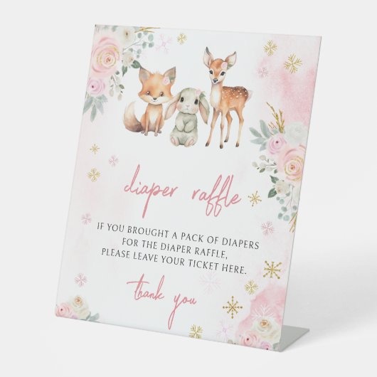 Animaux d'hiver rose baby shower diaper signe de t (Recto)