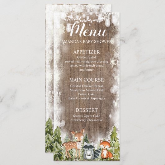 Animaux d'hiver rustiques Forêt Menu Anniversaire (Devant / Derrière)