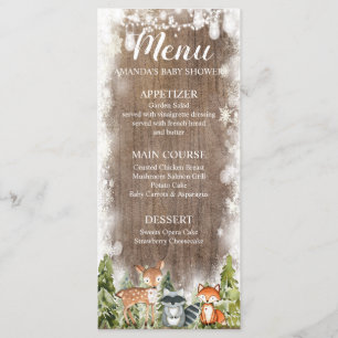 Animaux d'hiver rustiques Forêt Menu Anniversaire