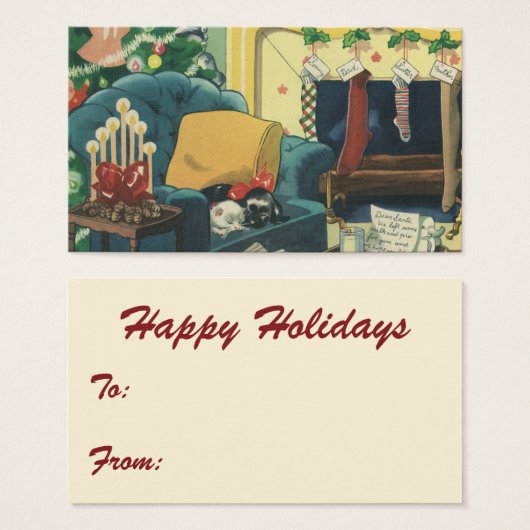 Animaux domestiques de Noël Vintage dans le salon (Devant & derrière)