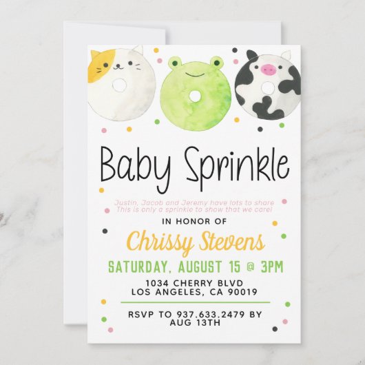 Animaux Donut Baby Sprinkw Douche Invitation (Devant)