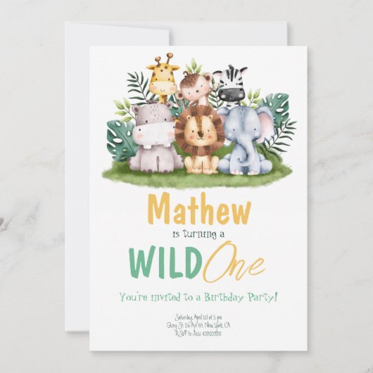 Animaux d'une partie sauvage Invitation d'annivers (Devant)