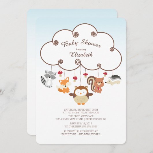Animaux en bois mignons Bébé Douche Invitations (Devant / Derrière)