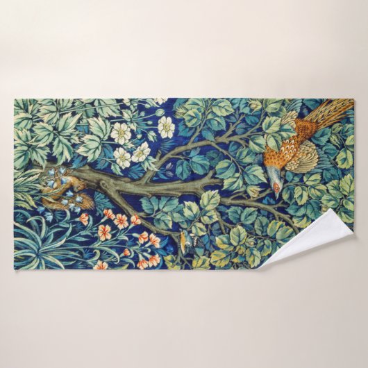Animaux et fleurs, forêt, William Morris (Serviette de bain)