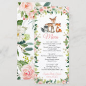 Animaux & Fleurs rose blush bébé Shower Menu plat (Devant / Derrière)