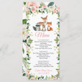 Animaux & Fleurs Rose Pâle pour Baby Shower Menu P (Devant / Derrière)