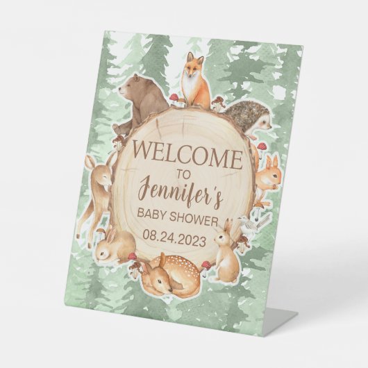 Animaux forestiers baby shower boisé signe de bien (Recto)