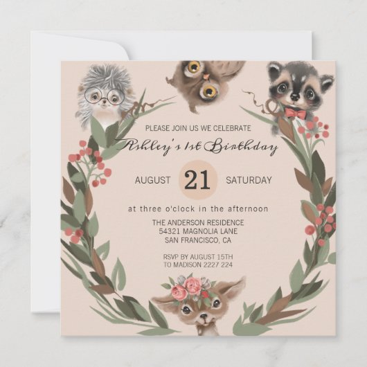 Animaux forestiers Invitation d'anniversaire (Devant)