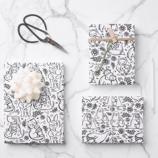 Animaux Hugs Love Wrapper Papier Set de 3 (Recto)