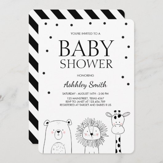 Animaux invitations Zoo Safari Black Modern (Devant / Derrière)