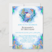 Animaux marins 1er anniversaire Invitation (Devant)