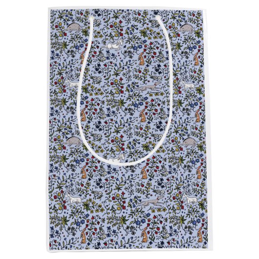 Animaux médiévaux mille fleurs sac cadeau bleu (Devant)