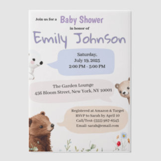 Animaux mignons Baby shower Vellum Invitations
