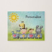 Animaux mignons et fille en train Puzzle (Horizontal)