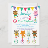 Animaux mignons Invitation Anniversaire Unicycle C (Devant)