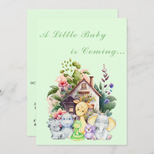 Animaux mignons Invitation Baby shower | Mention (Devant / Derrière)