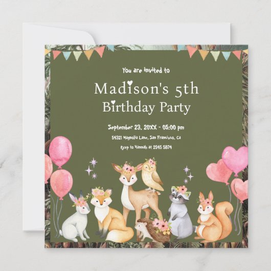 Animaux mignons Invitation d'anniversaire (Devant)