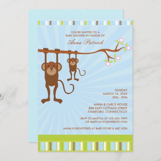 Animaux mignons Invitation plat Baby shower (Devant / Derrière)