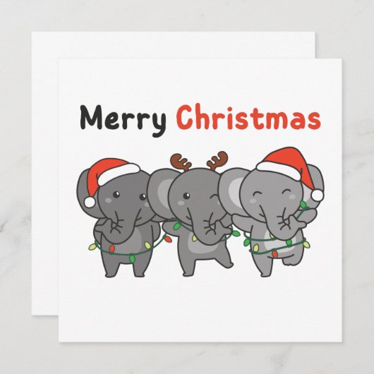 Animaux Noël Éléphants Invitation Joyeux (Devant / Derrière)