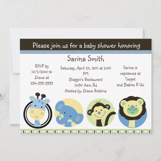 Animaux Parc Baby Shower Invitations (Devant)